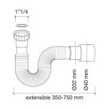 Plastisan - Siphon Flexible Ouvert 40x40 Blanc, Pour évacuation D'eau
